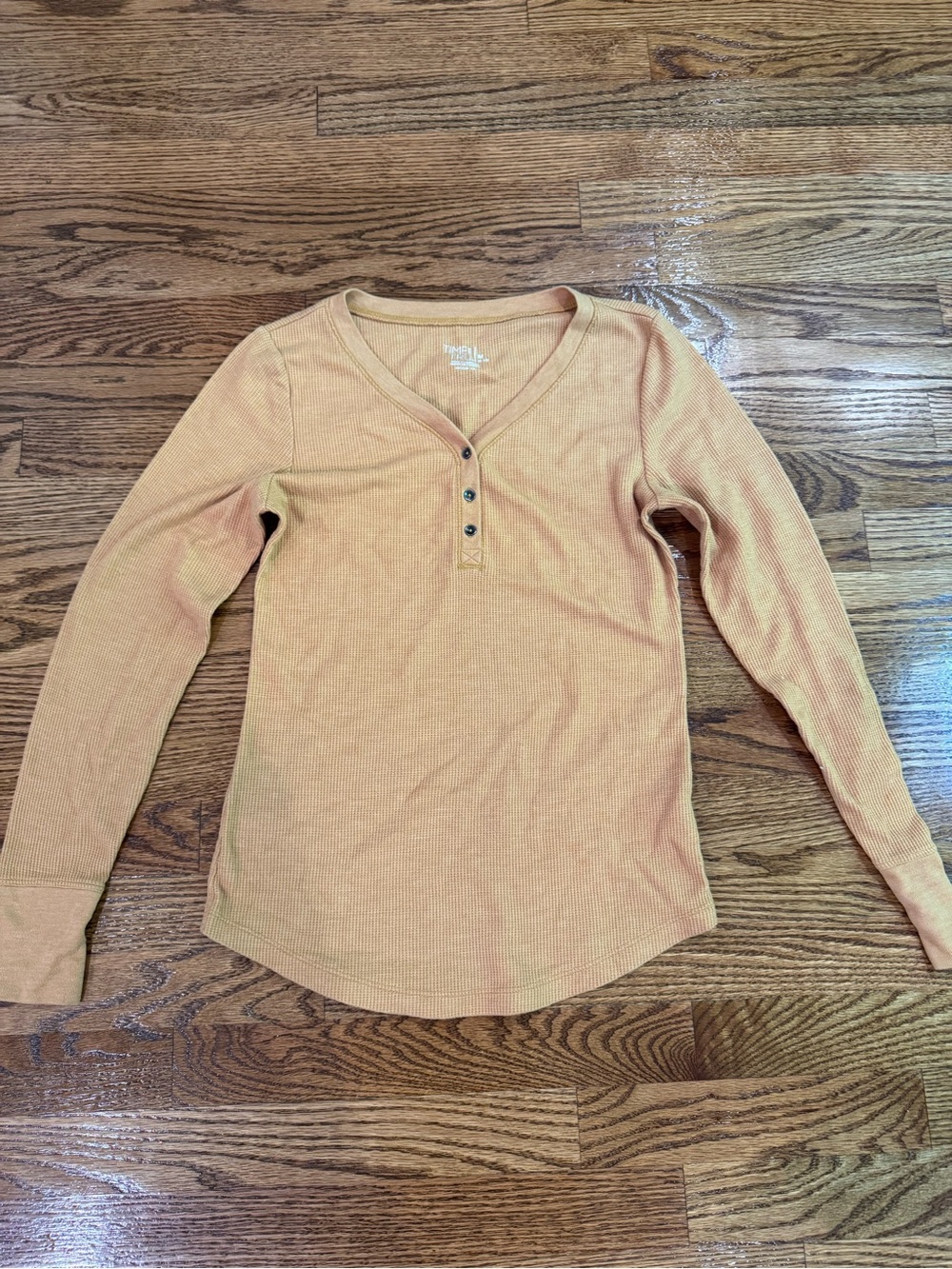 Waffle Knit Henley Long Sleeve Top in Rust